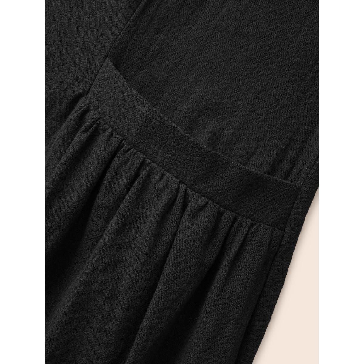 Plus Size Solid Gathered Adjustable Straps Overall Dress Black Women Casual Non Non Sleeveless Curvy BloomChic 14-16/1X Product Image