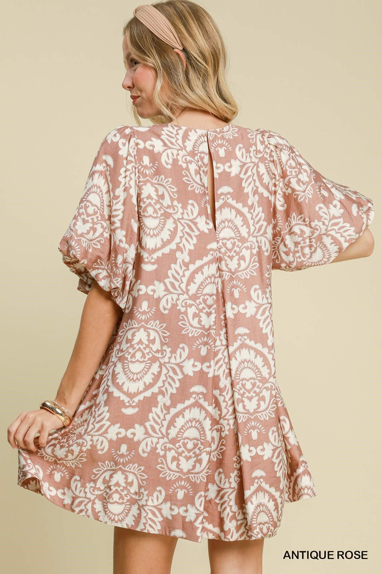 The Victoria Mauve and Ivory Print Dress (Small to Large) Product Image