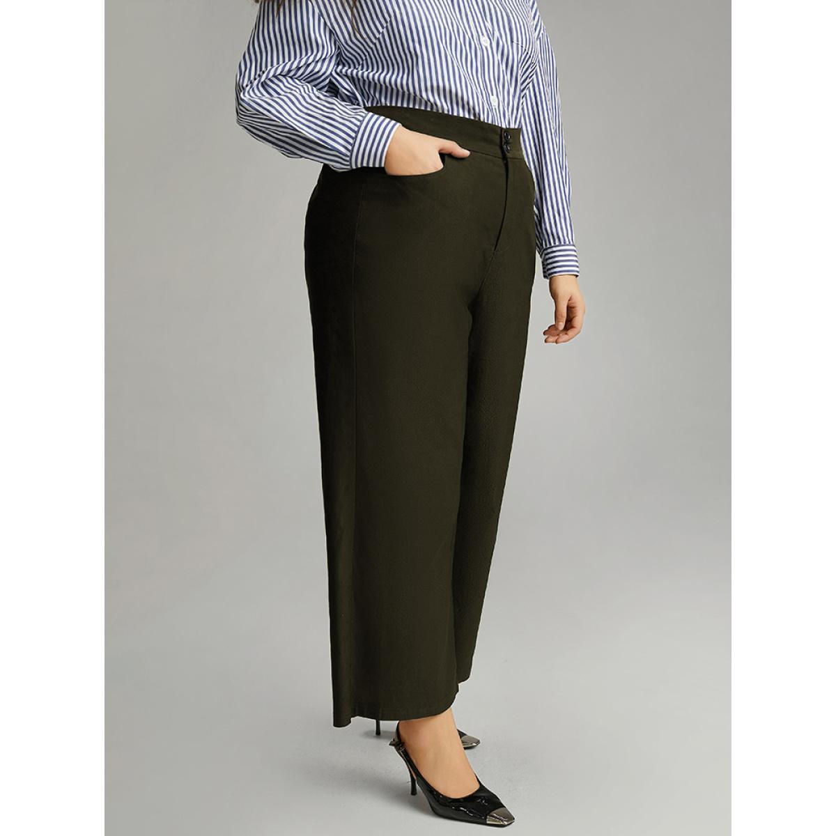 Plus Size Solid Straight Leg High Rise Pants Women Indigo Elegant Straight Leg High Rise Dailywear Pants BloomChic 12/L Product Image