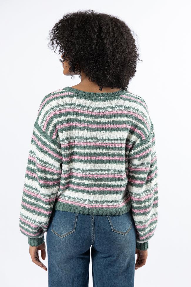 While I'm Away Green Multi Striped Popcorn Sweater FINAL SALE Product Image