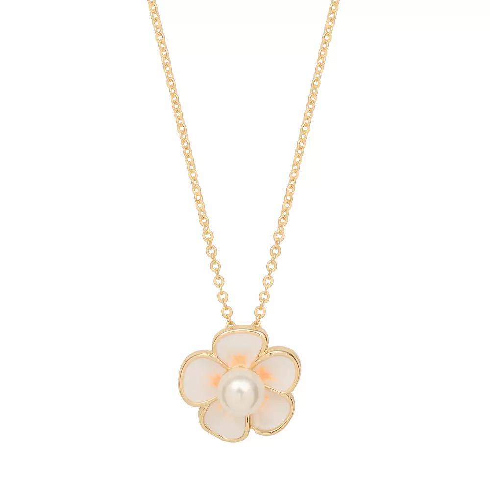 LC Lauren Conrad Gold Tone Simulated Pearl Flower Pendant Necklace, Women's, Pink Product Image