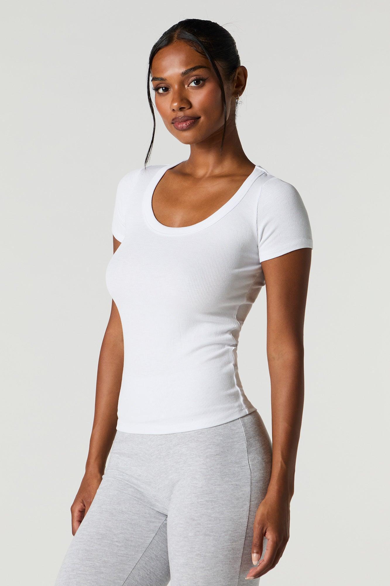 Ribbed Scoop Neck T-Shirt Female Product Image