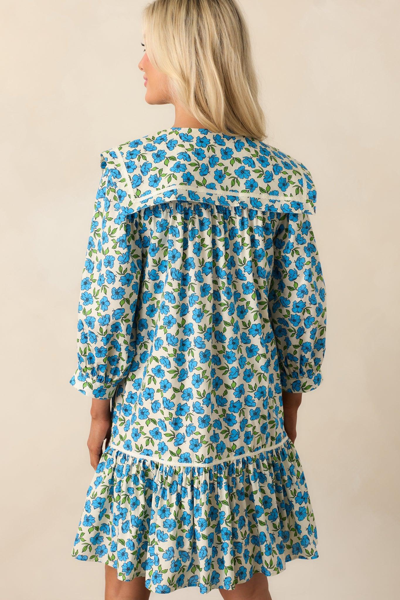 Butterfly Garden Blue Cotton Button Front Mini Dress Product Image