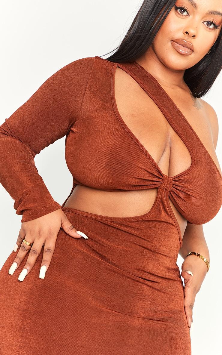 Plus Chocolate  Acetate Slinky Cut Out Maxi Dress Product Image