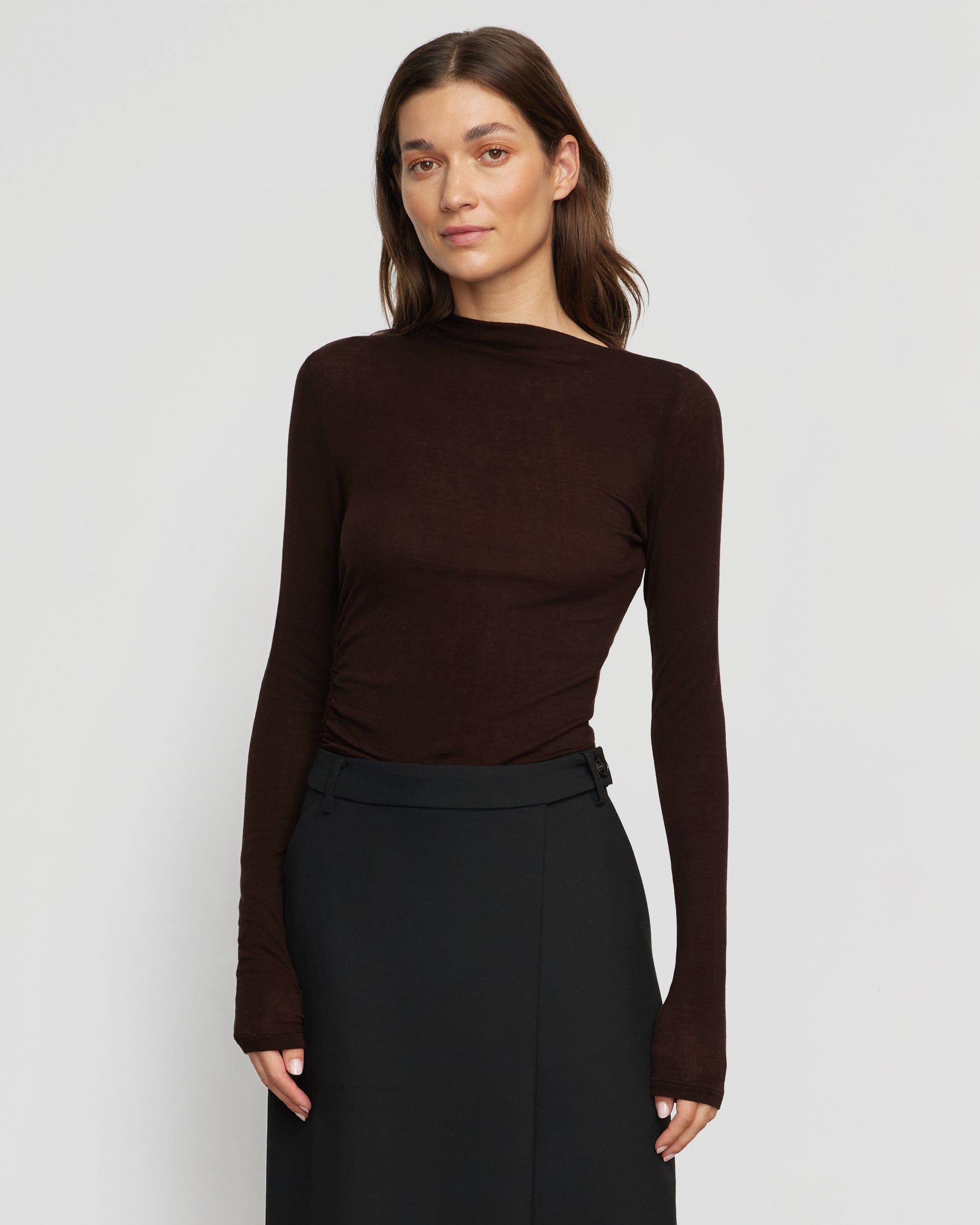 Vittoria Asymmetric-Neck Semi-Sheer Ruched Tee Product Image