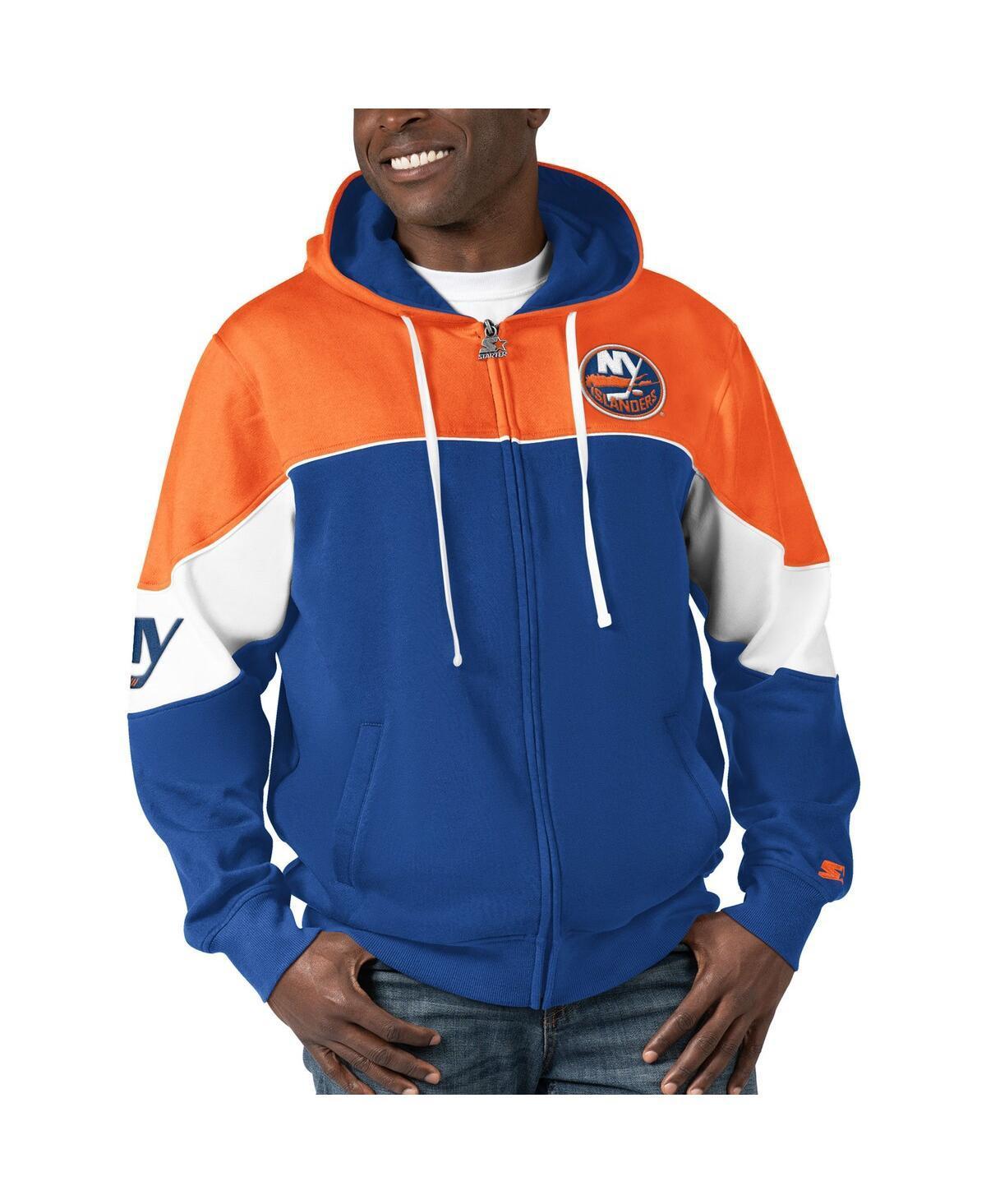 Men's Starter  Royal/Orange New York Islanders Power Forward Full-Zip Hoodie, Size: Medium, Isl Blue Product Image
