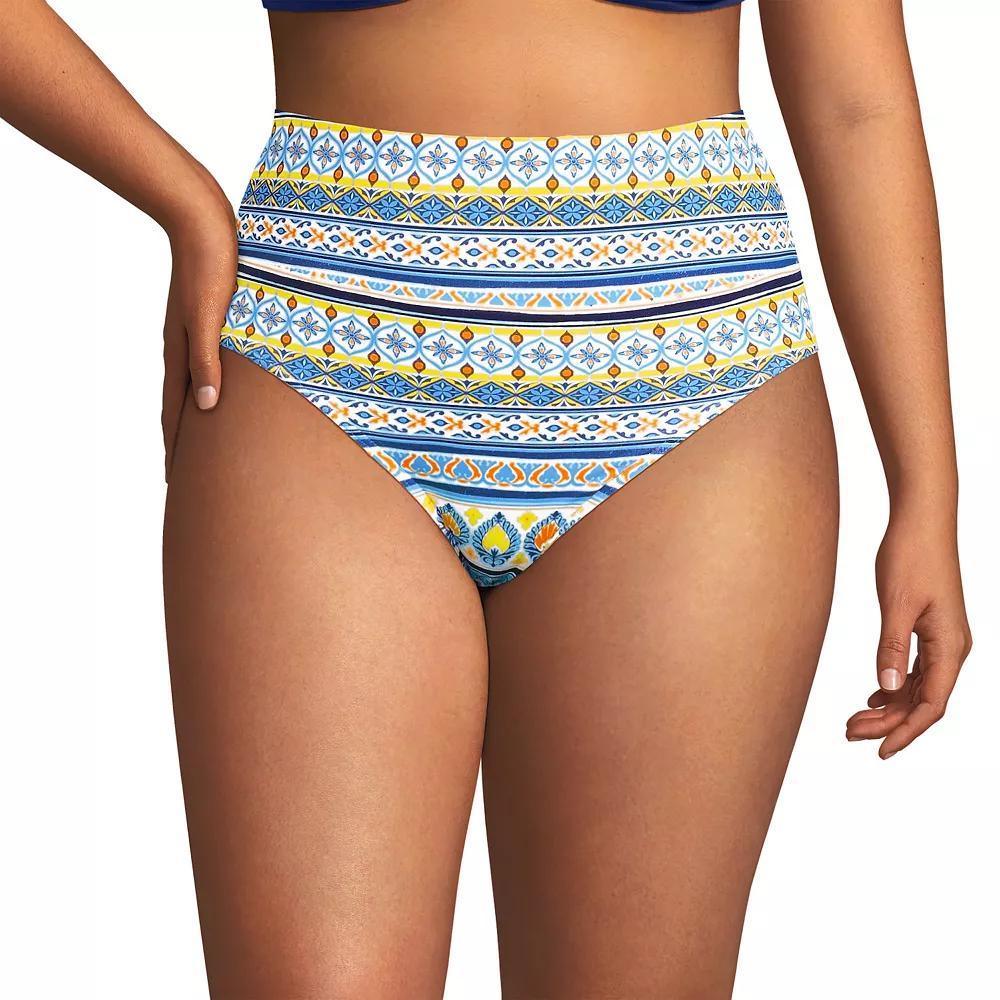 Plus Size Lands' End Size Tugless High Waisted Bikini Bottoms, Women's, Size: 24 W, White Mosaic Stripe Product Image