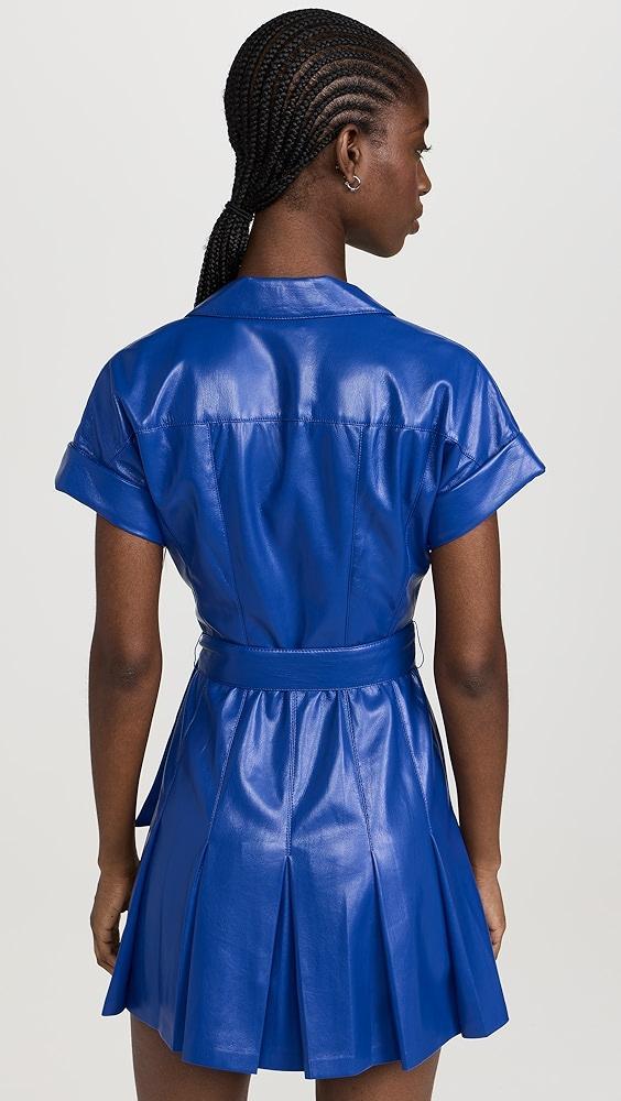 alice + olivia Shirley Vegan Leather Pleated Mini Shirt Dress | Shopbop Product Image