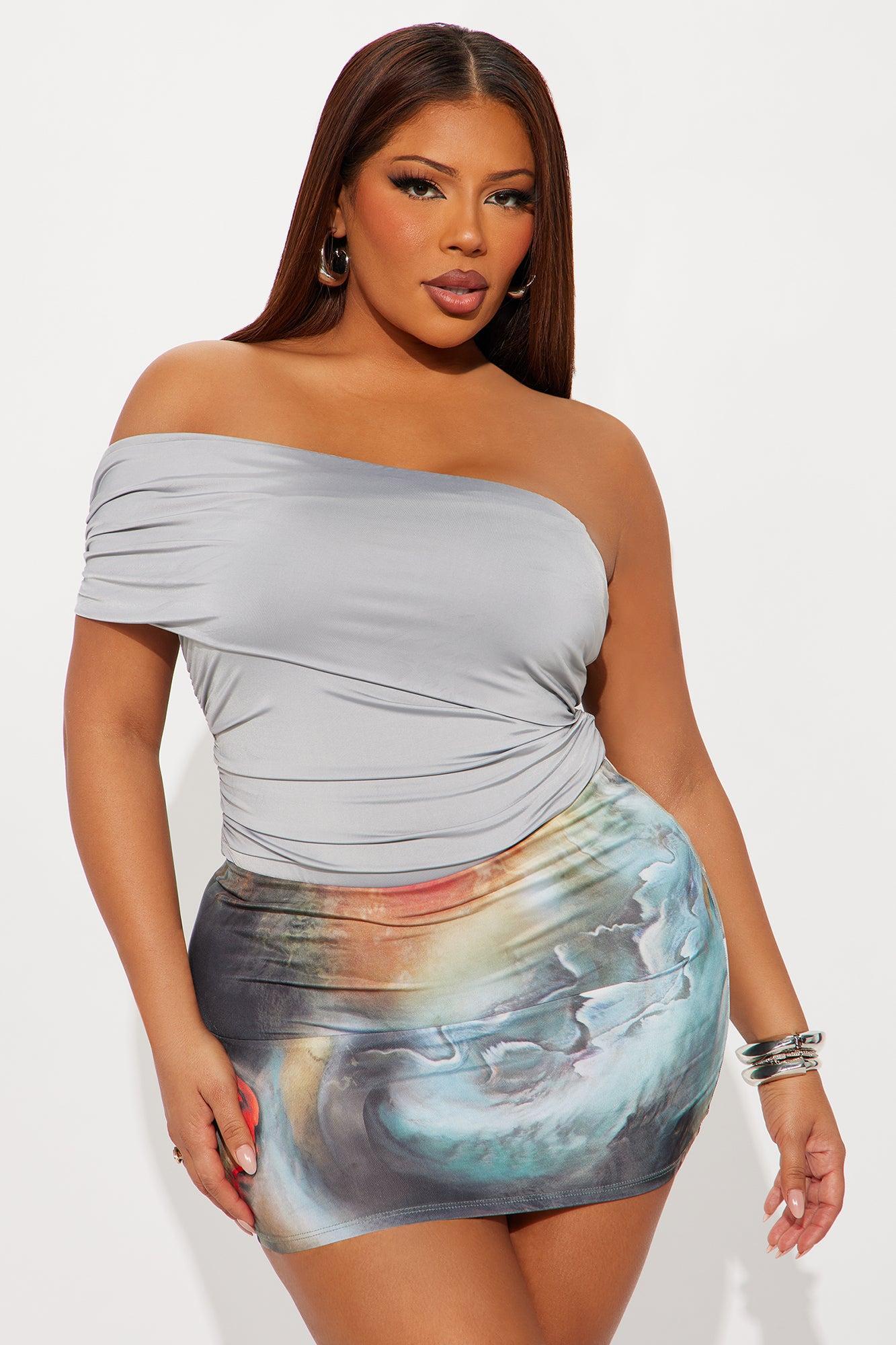Reese Off Shoulder Ruched Bodysuit - Grey Product Image