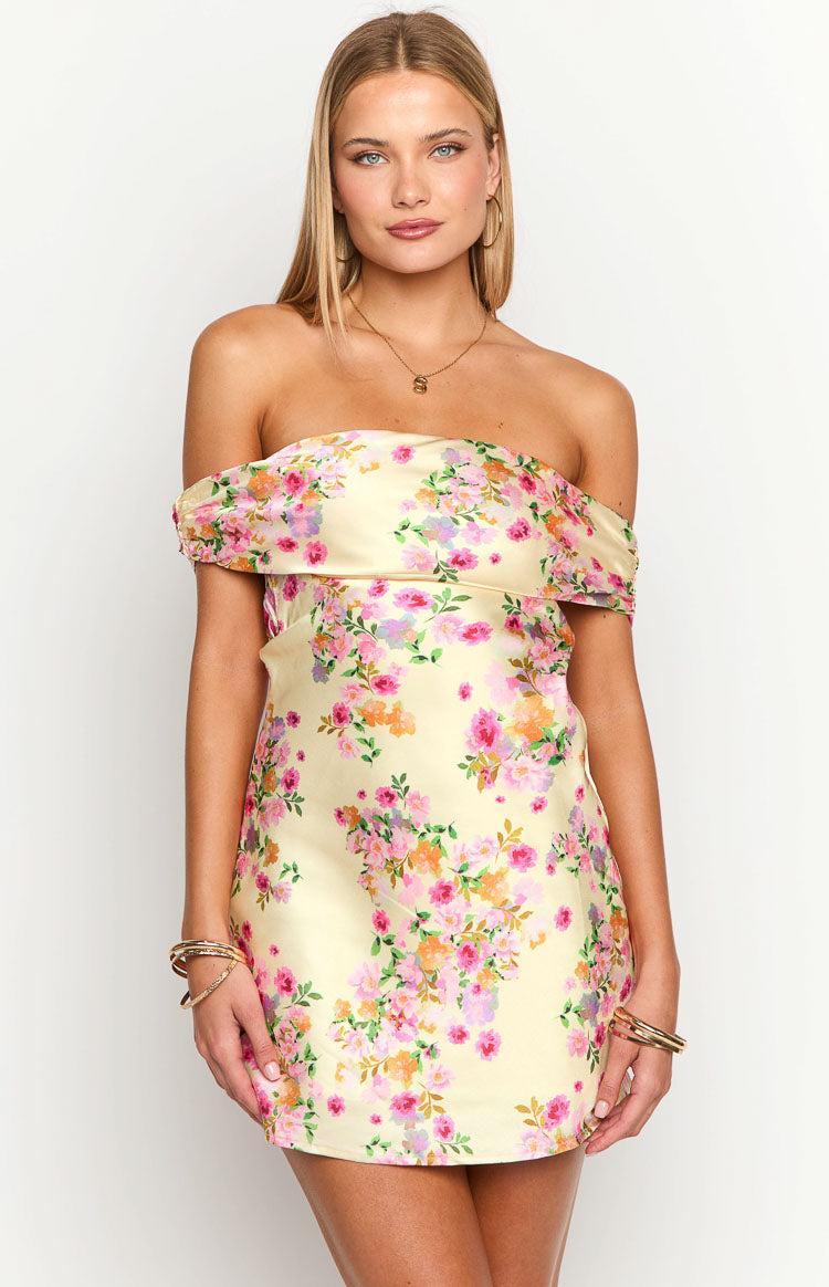 Primrose Yellow Bloom Off the Shoulder Mini Dress Product Image