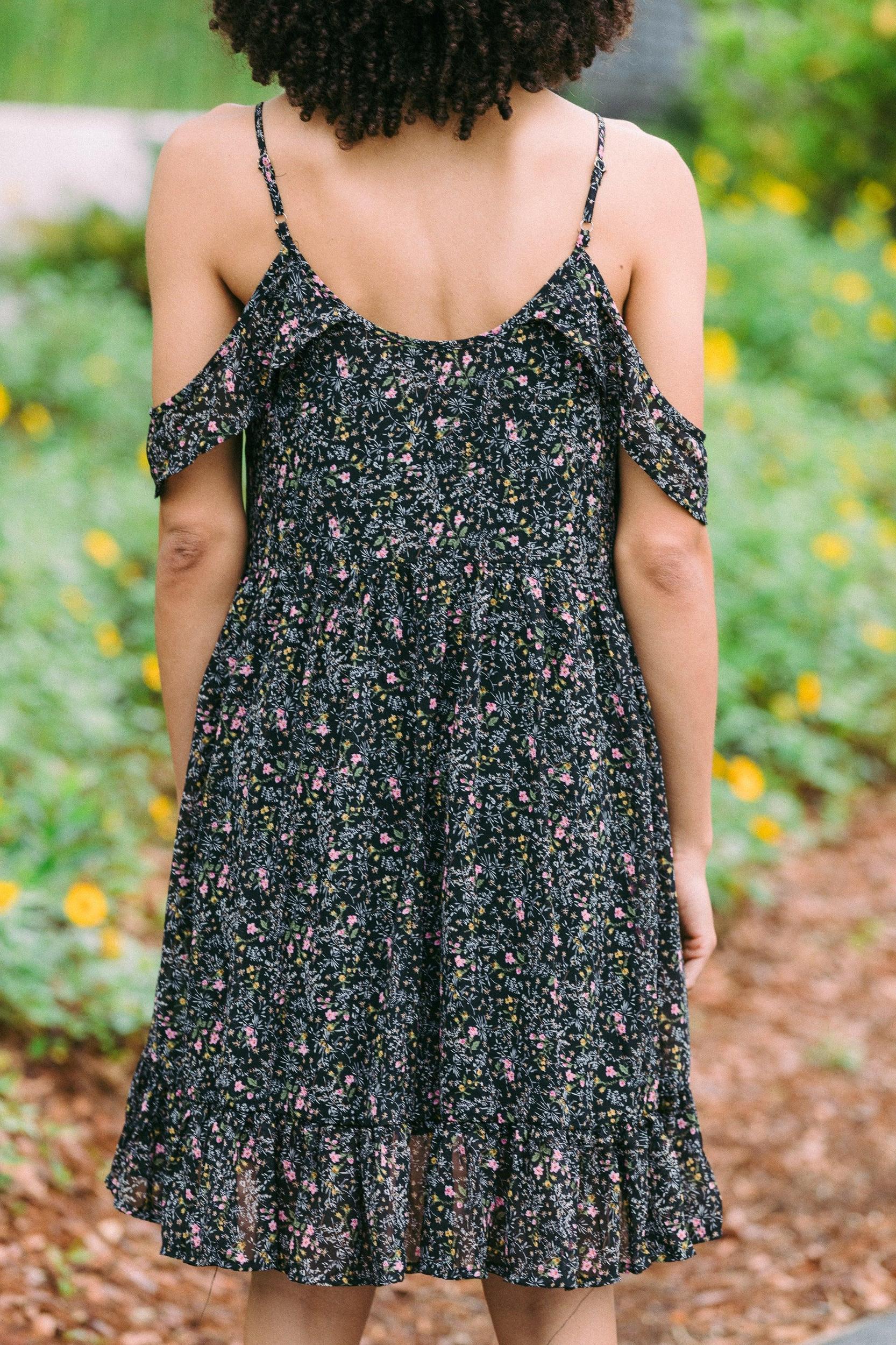 Know Your Worth Black Ditsy Floral Dress Female Product Image