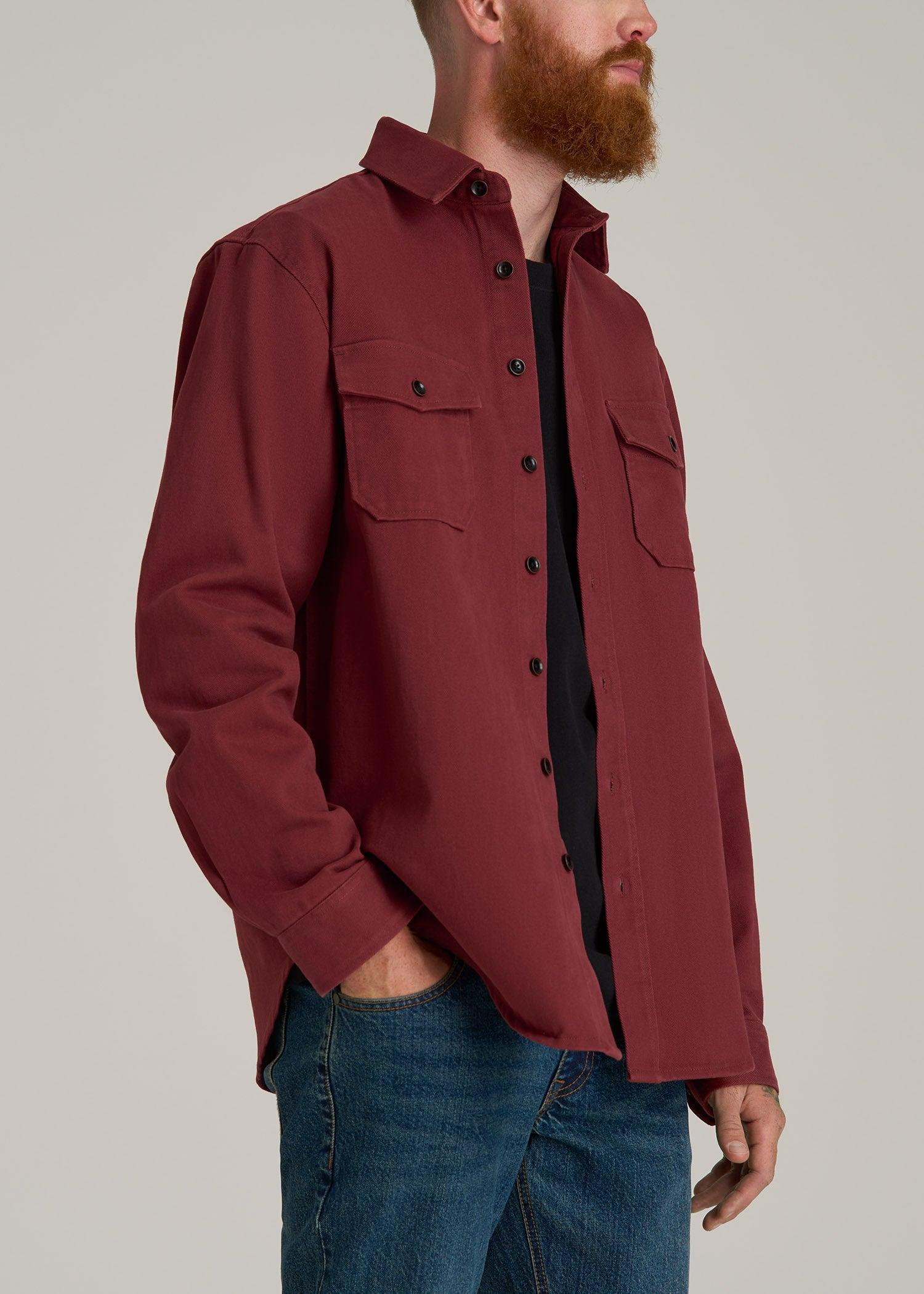 LJ&S Heavyweight Cotton Twill Overshirt for Tall Men in Burnt Brick Product Image