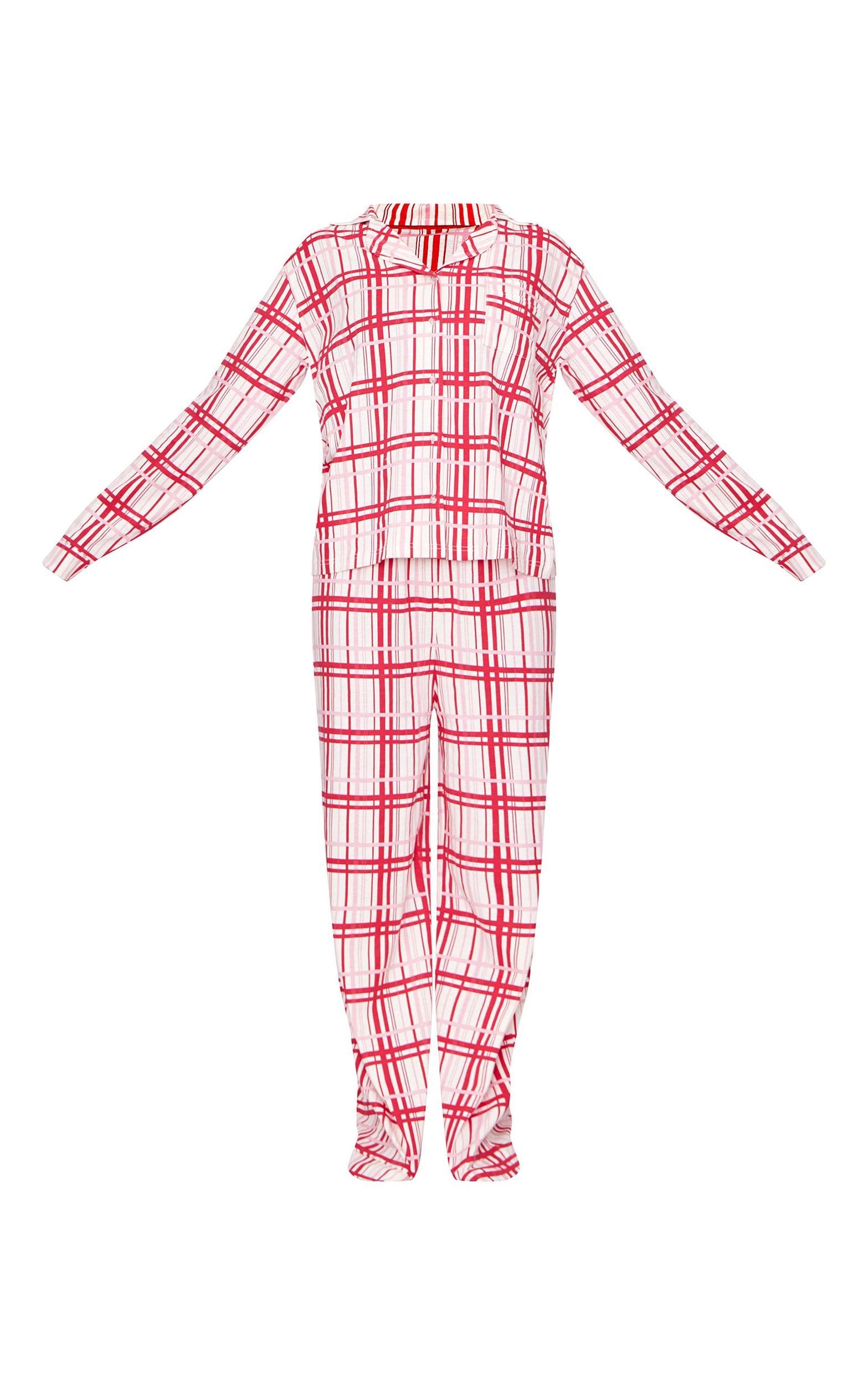 Cream Check Print Jersey Long Pj Set Product Image