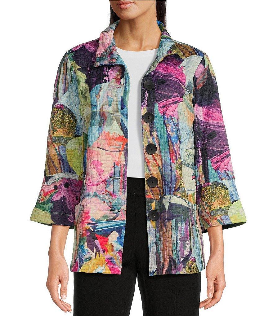Ali Miles Woven Abstract Print Wire Collar Long Sleeve Button-Front Jacket Product Image