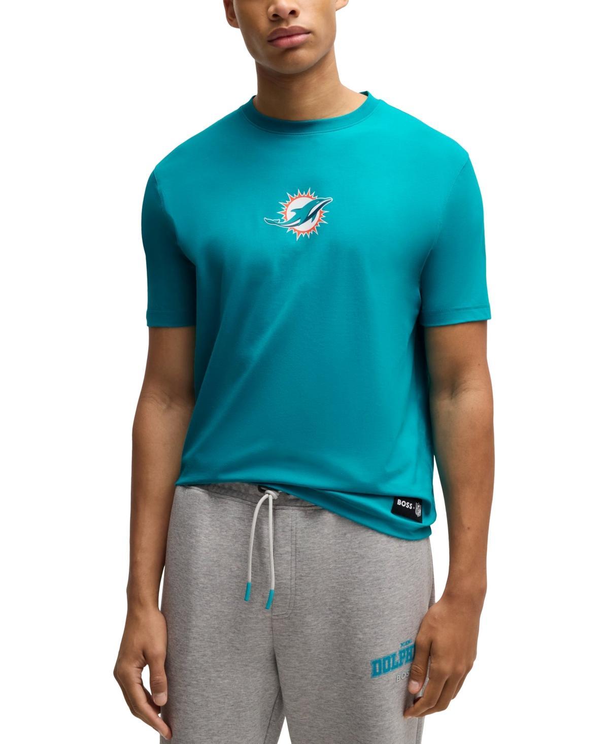 HUGO BOSS Boss X Nfl Stretch-cotton T-shirt With Special Branding In Dolphins Product Image