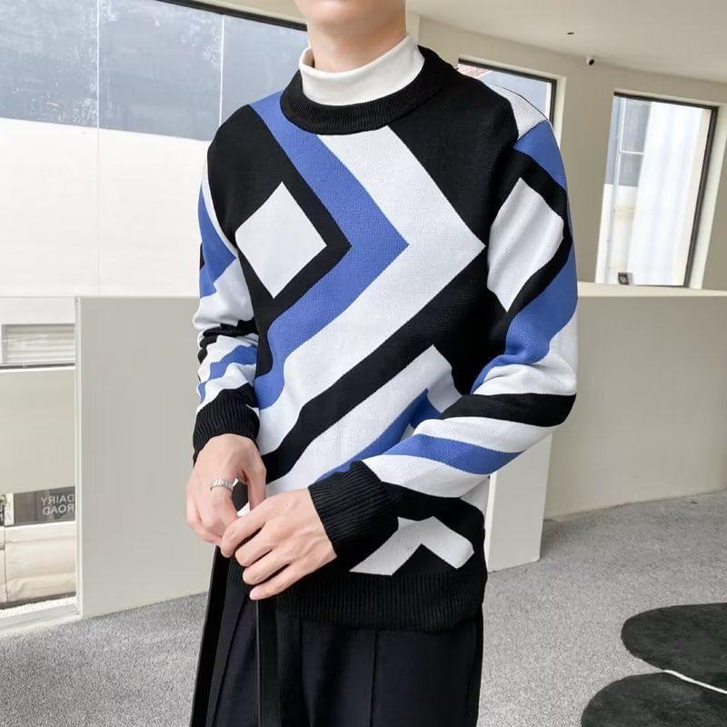 Crew Neck Color Block Sweater Product Image