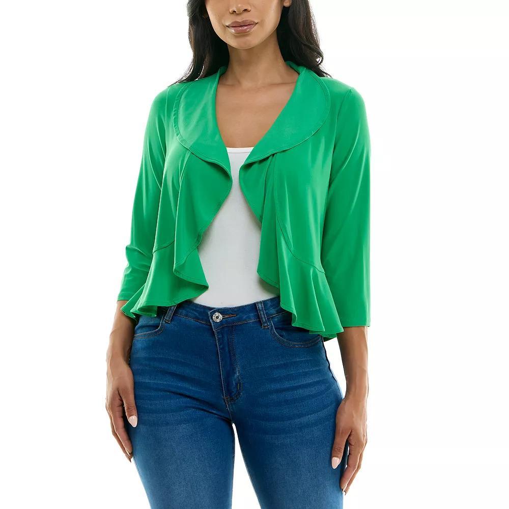 Women's Nina Leonard Ruffle Front Cropped Cardigan, Size: Large, Bright Green Product Image