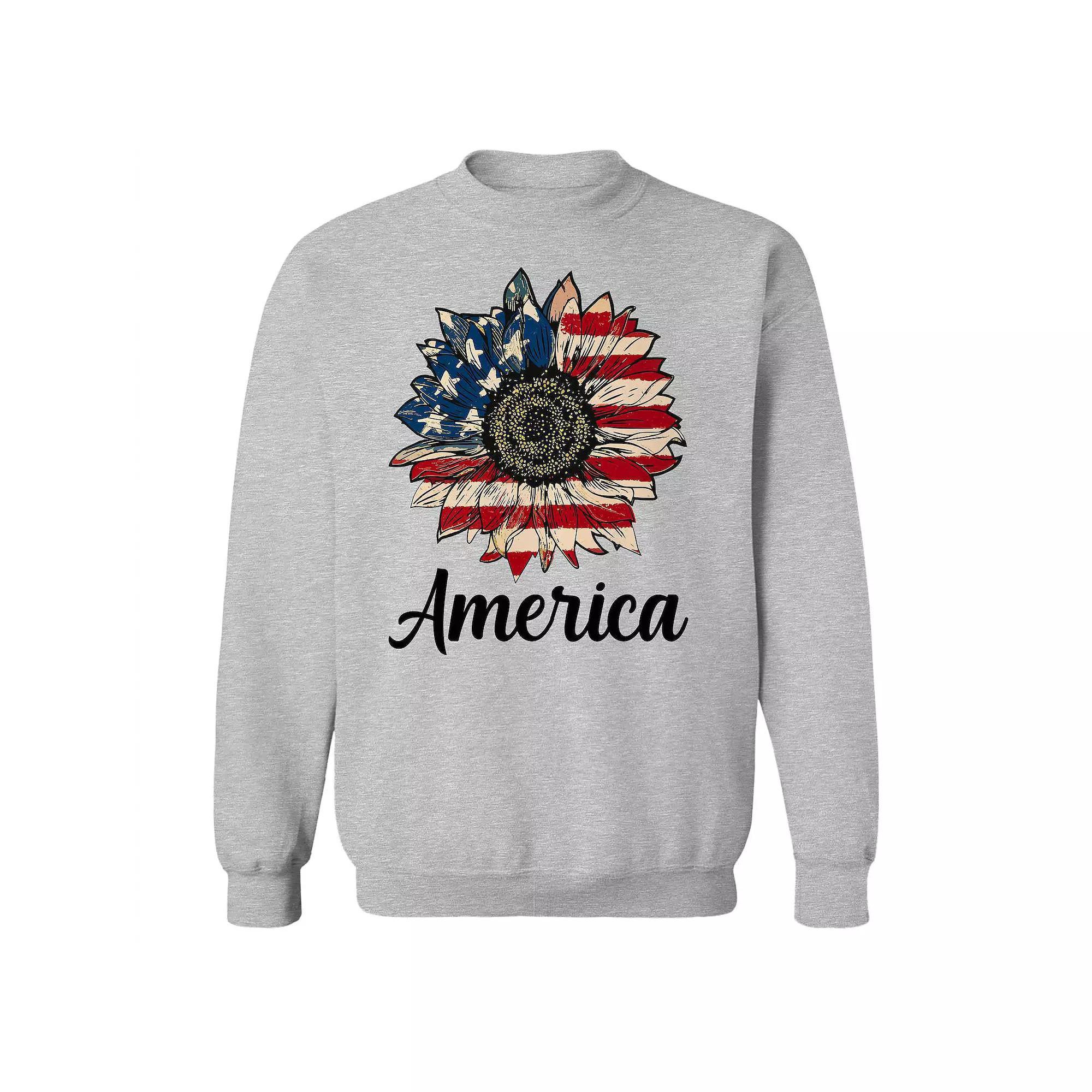 Junior's America Sunflower Script Graphic Fleece Sweatshirt, Women's, Size: Small, Sport Gray Product Image
