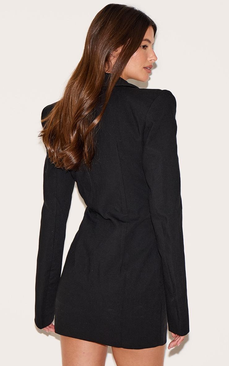 Black Tailored Satin Lapel Blazer Dress Product Image