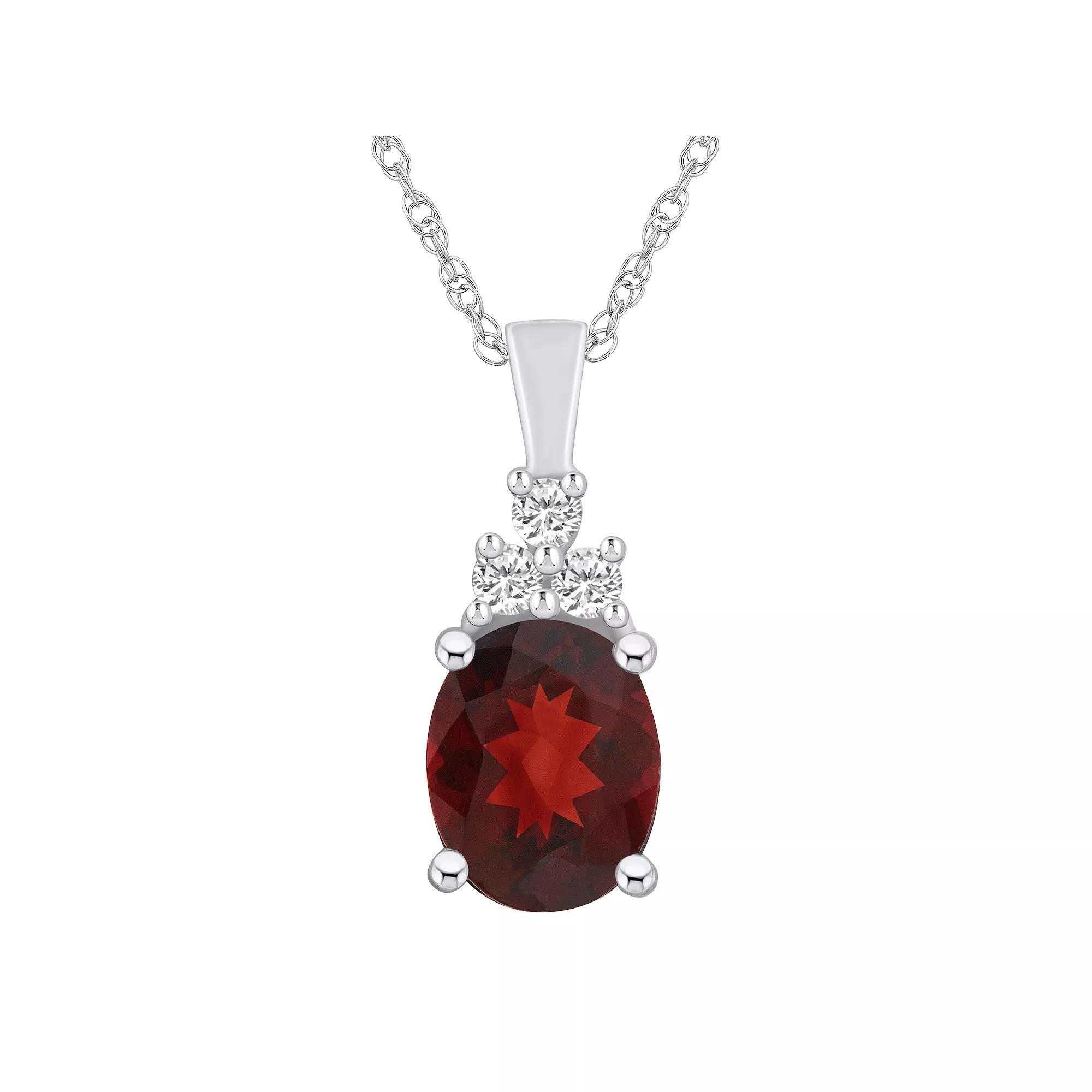Alyson Layne 14k Gold Oval Garnet & 1/6 Carat T.W. Diamond Pendant Necklace, Women's, Size: 18" Product Image