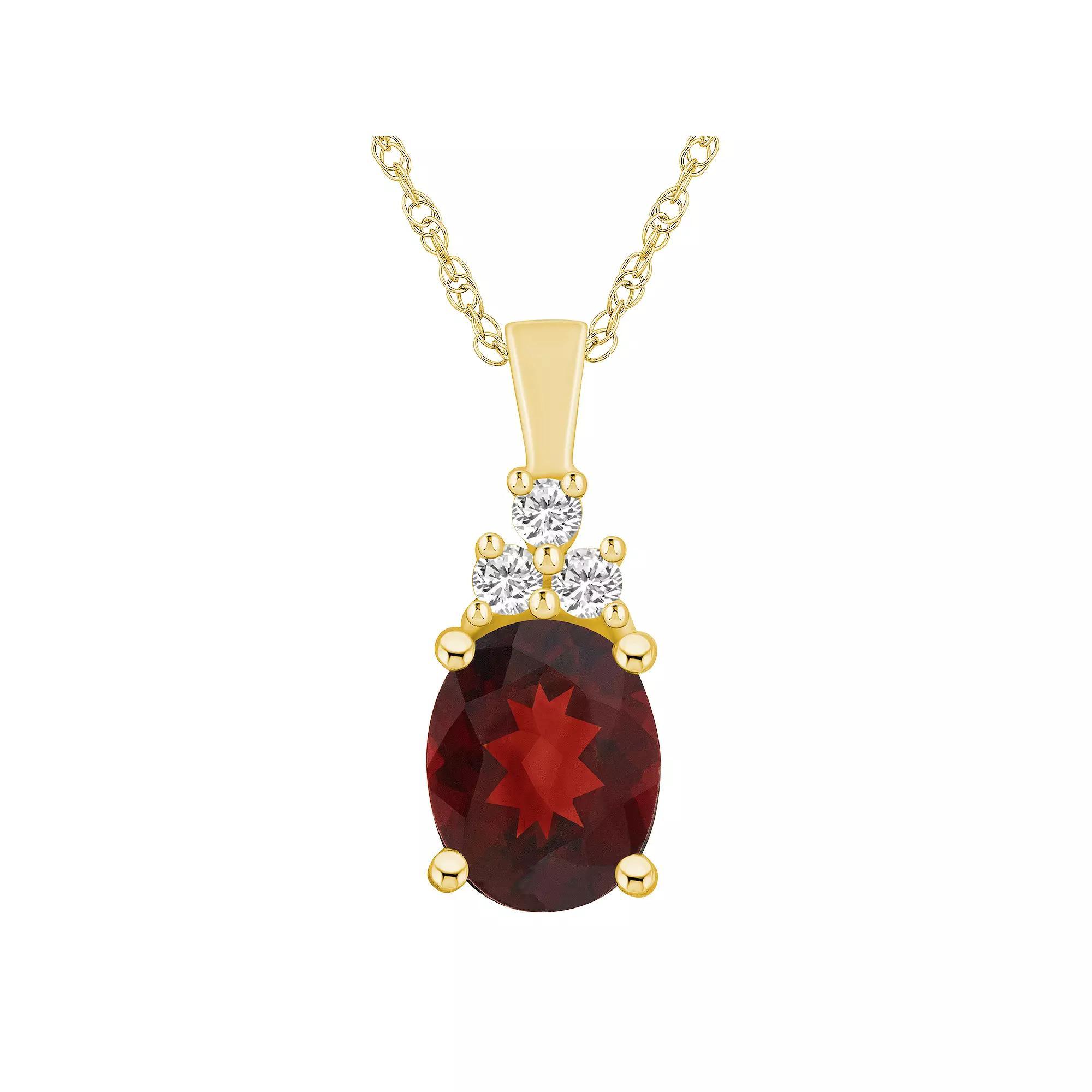 Alyson Layne 14k Gold Oval Garnet & 1/6 Carat T.W. Diamond Pendant Necklace, Women's, Size: 18" Product Image
