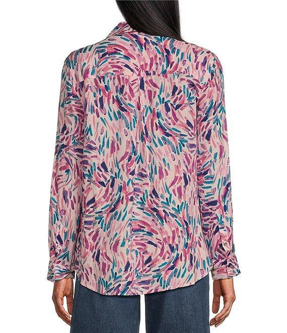 Westbound Dancing Daubs 3/4 Roll-Tab Sleeve Point Collar Y-Neck Button Front Shirt Product Image