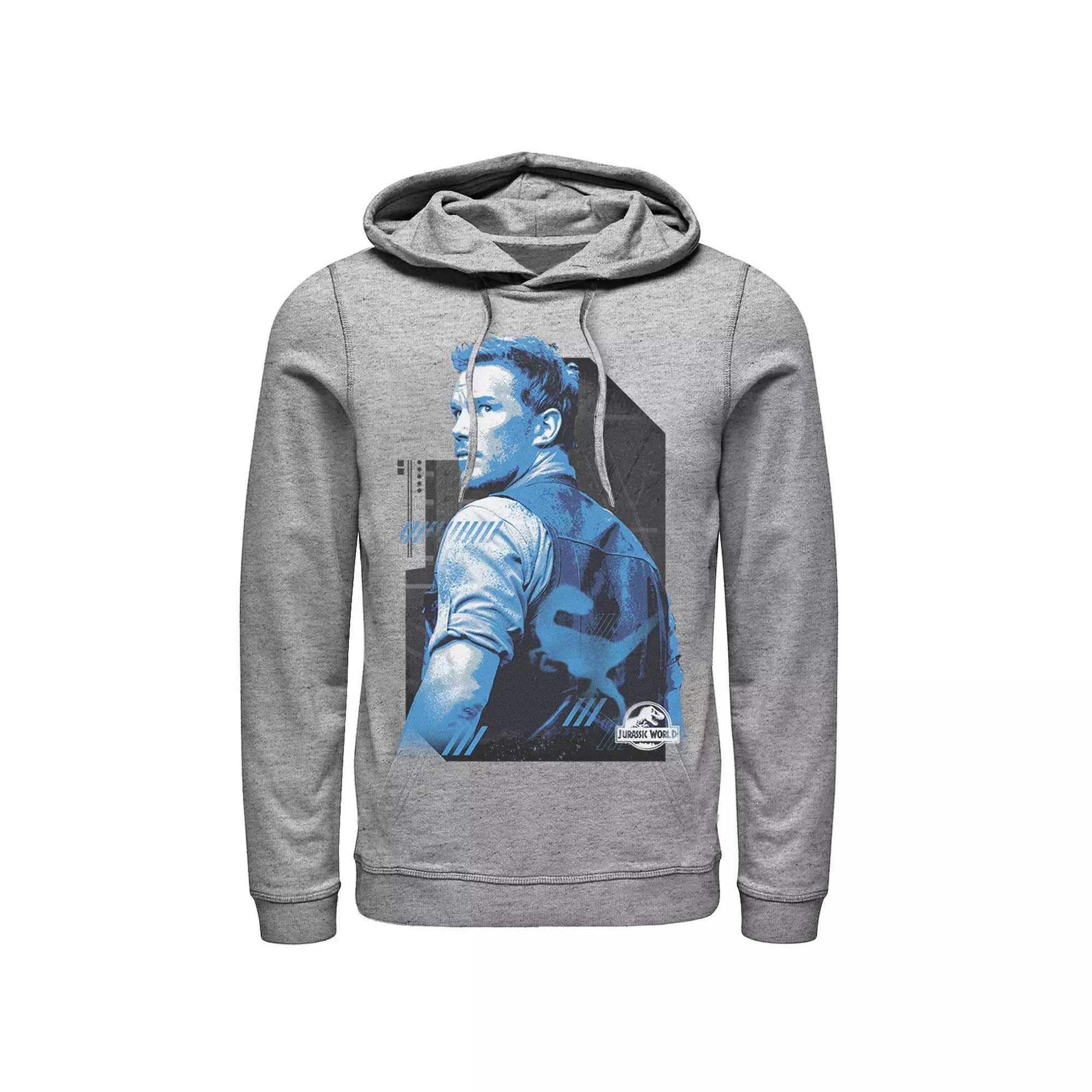 Men's Jurassic World Owen Blue Tone Portrait Hoodie, Size: XL, Athletic Grey Product Image