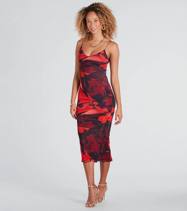 Stunning One V-Neck Abstract Midi Dress Product Image