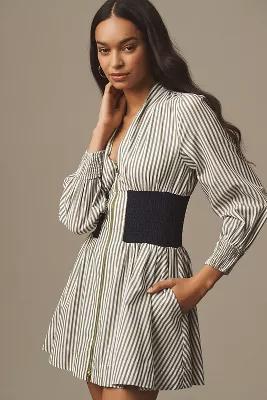 The Tommie Smocked Front-Zip Shirt Dress: Long-Sleeve Mini Edition Product Image