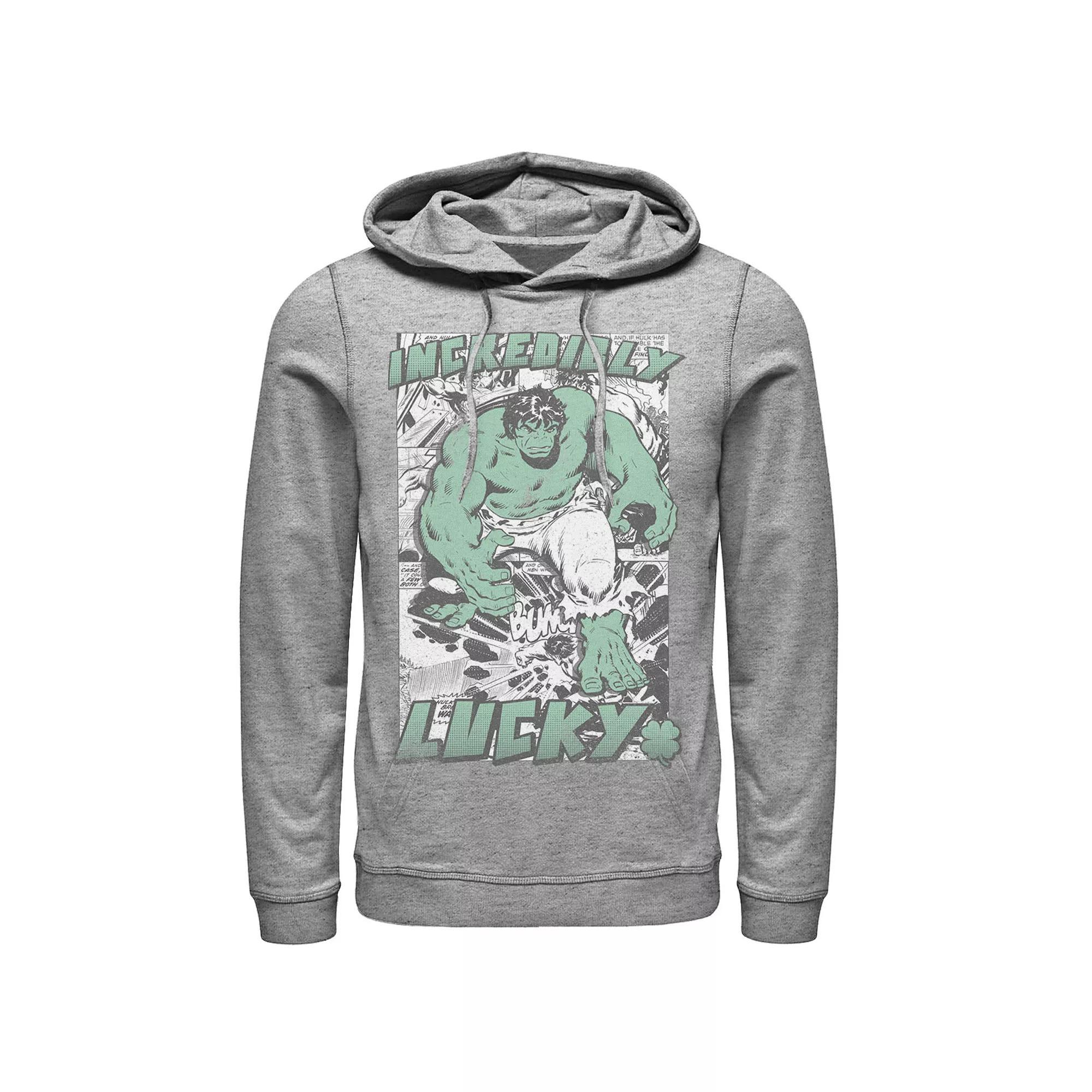 Men's Marvel Hulk Incredibly Lucky St. Patrick's Hoodie, Size: Medium, Athletic Grey Product Image