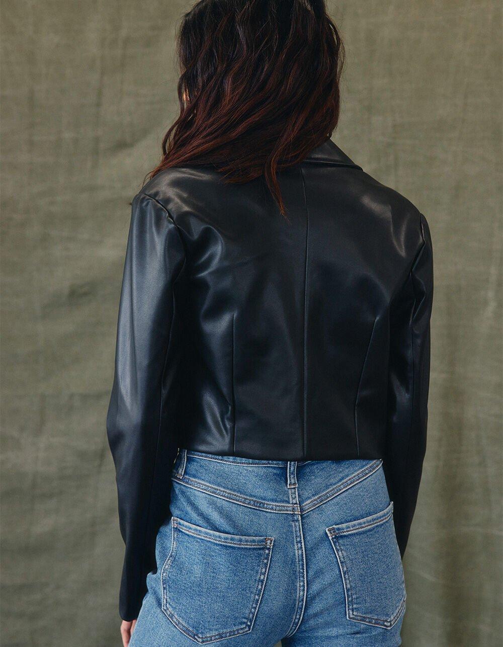 WEST OF MELROSE Faux Leather Womens Crop Blazer Product Image