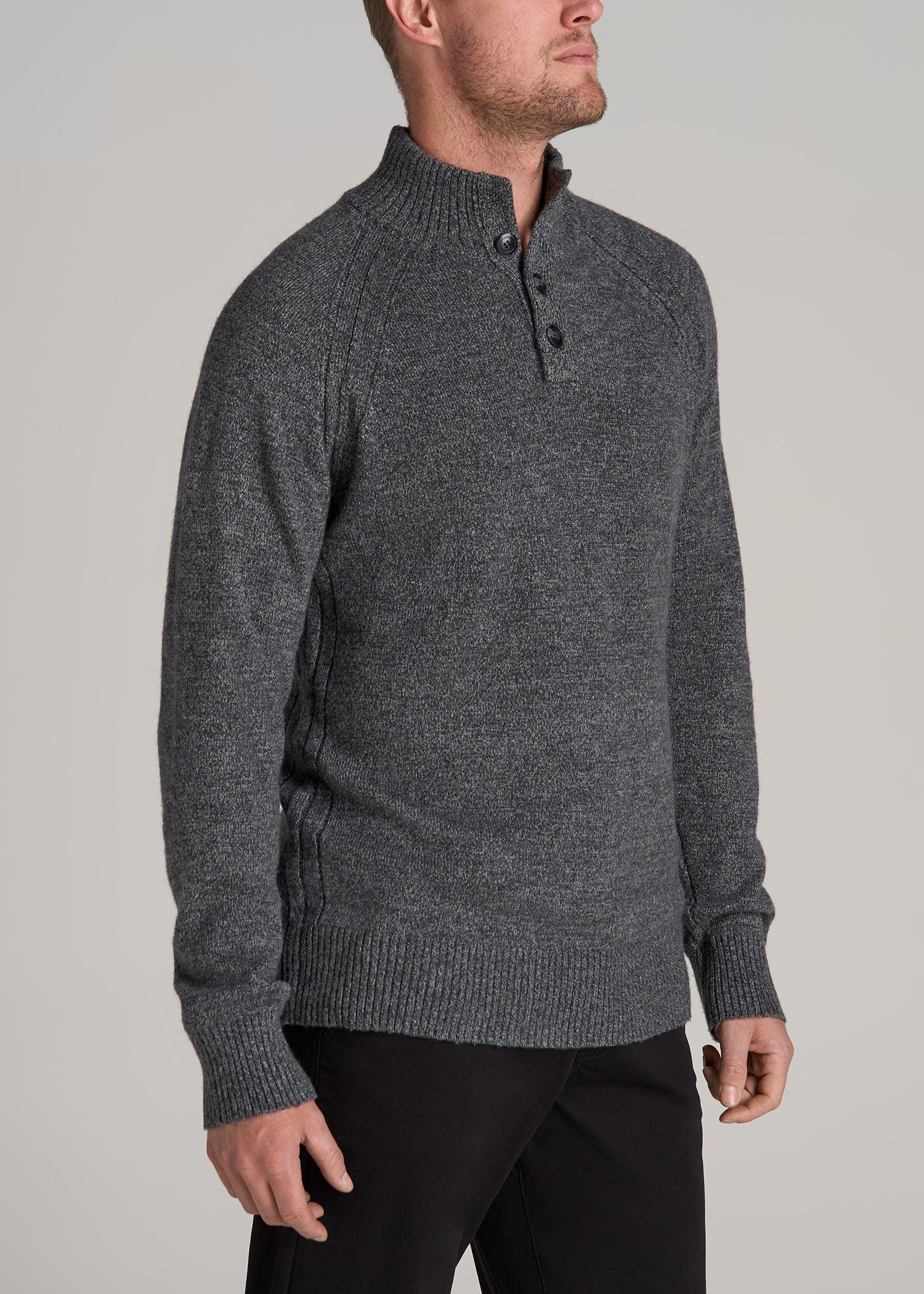 Three Button Mock Neck Tall Men's Sweater in Deep Cobalt Mix Product Image