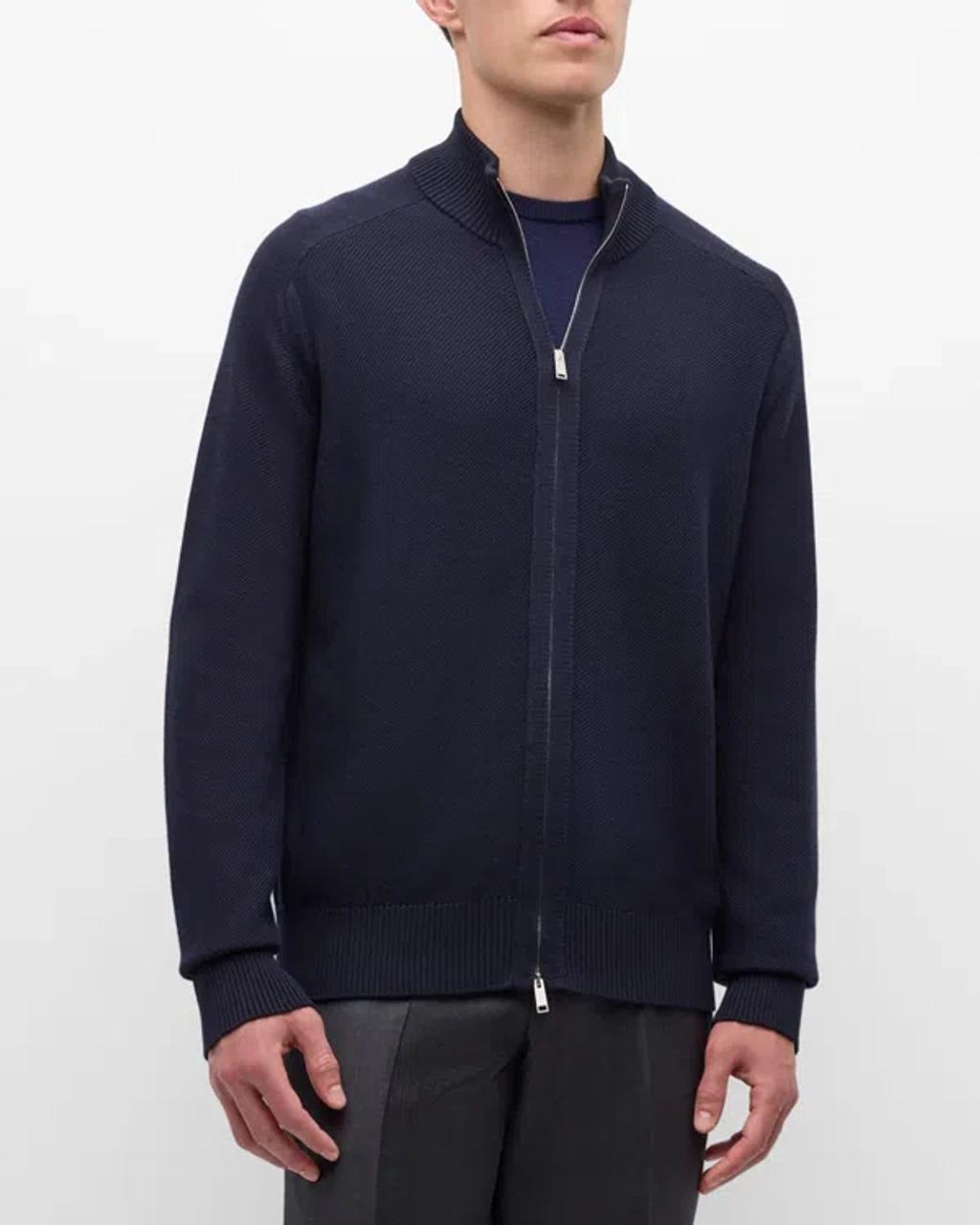 ZEGNA Men's Melange Oasi Cashmere And Silk Full-zip Sweater In Navy Product Image