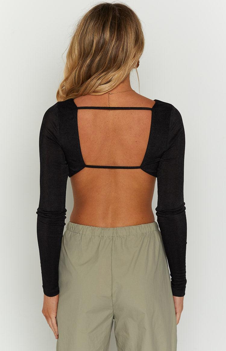 Deandra Black Backless Long sleeve Top Product Image