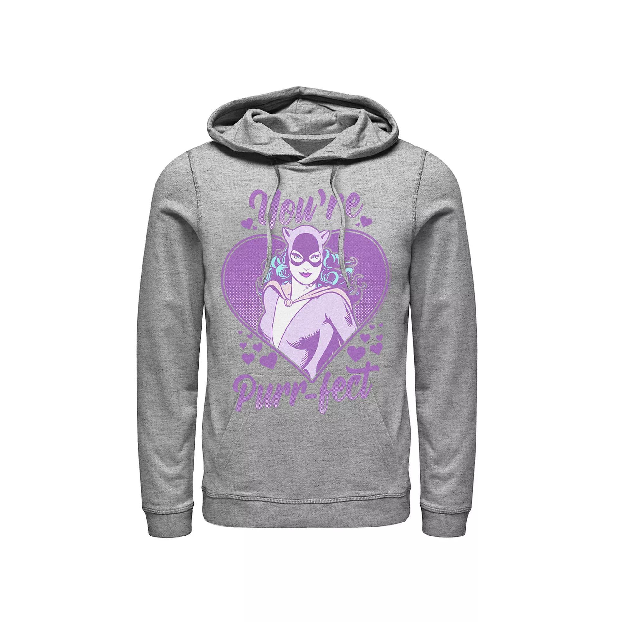 Men's DC Comics Valentine's Day Catwoman You're Purr-fect Hoodie, Size: Medium, Athletic Grey Product Image