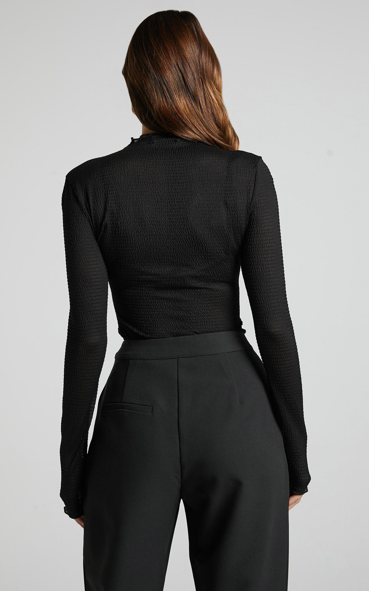 Rhialyn Top - Long Sleeve Sheer Top in Black Product Image
