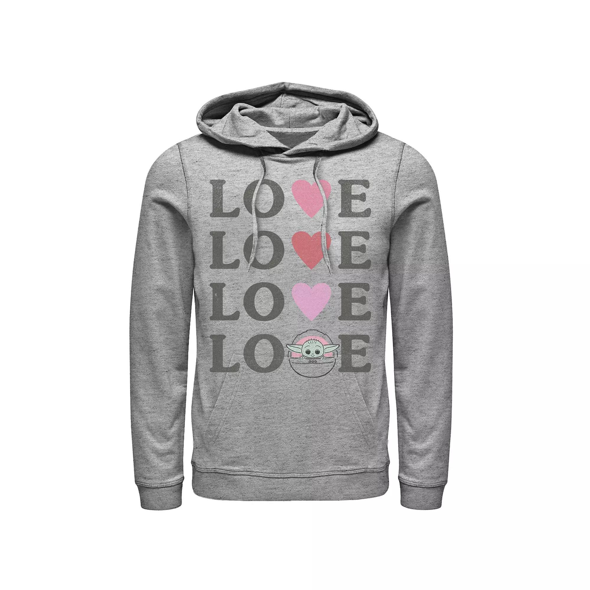 Men's Star Wars The Mandalorian The Child Love Text Stack Hoodie, Size: Small, Athletic Grey Product Image