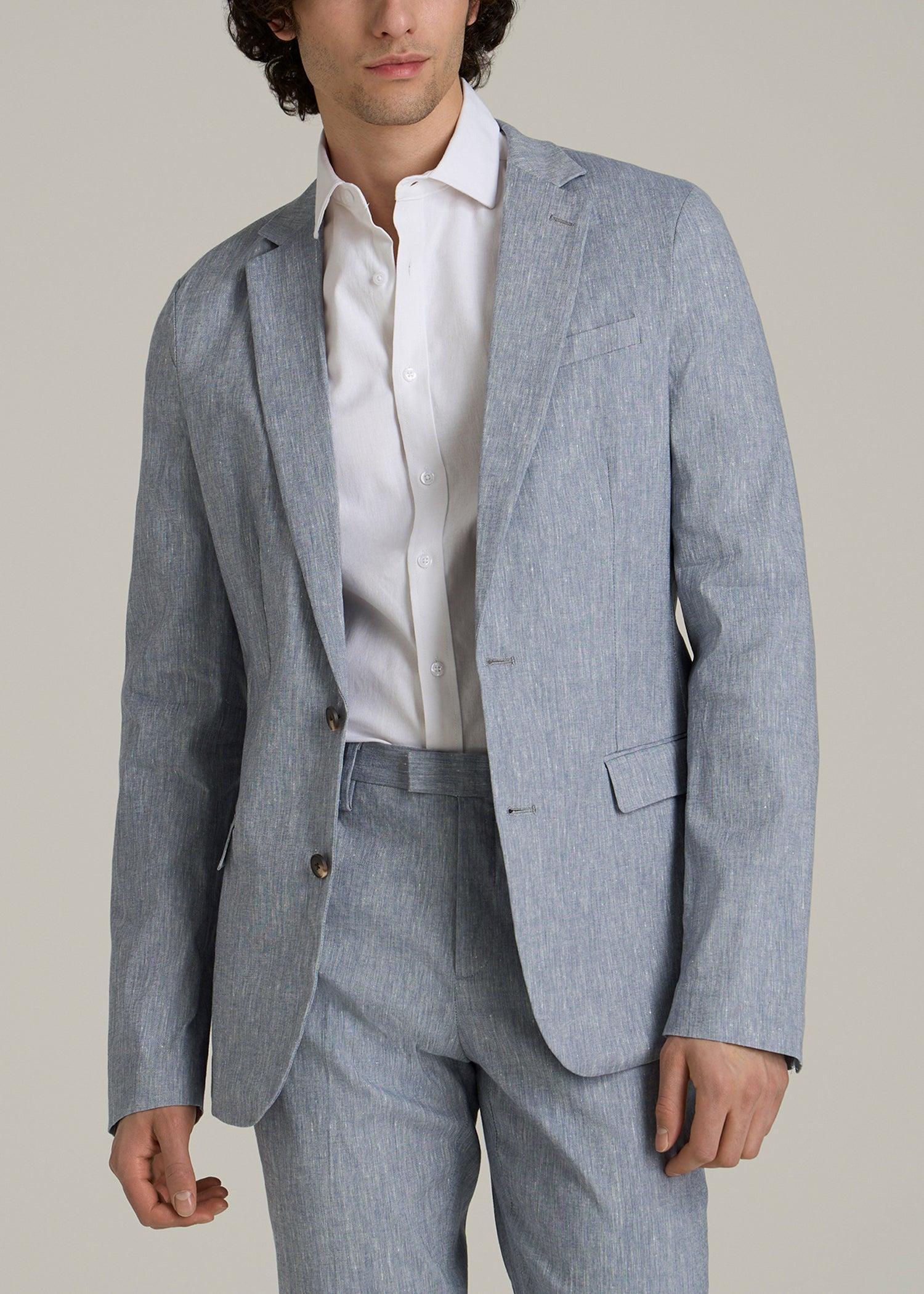 Stretch Linen Blazer for Tall Men in Navy Linen Product Image