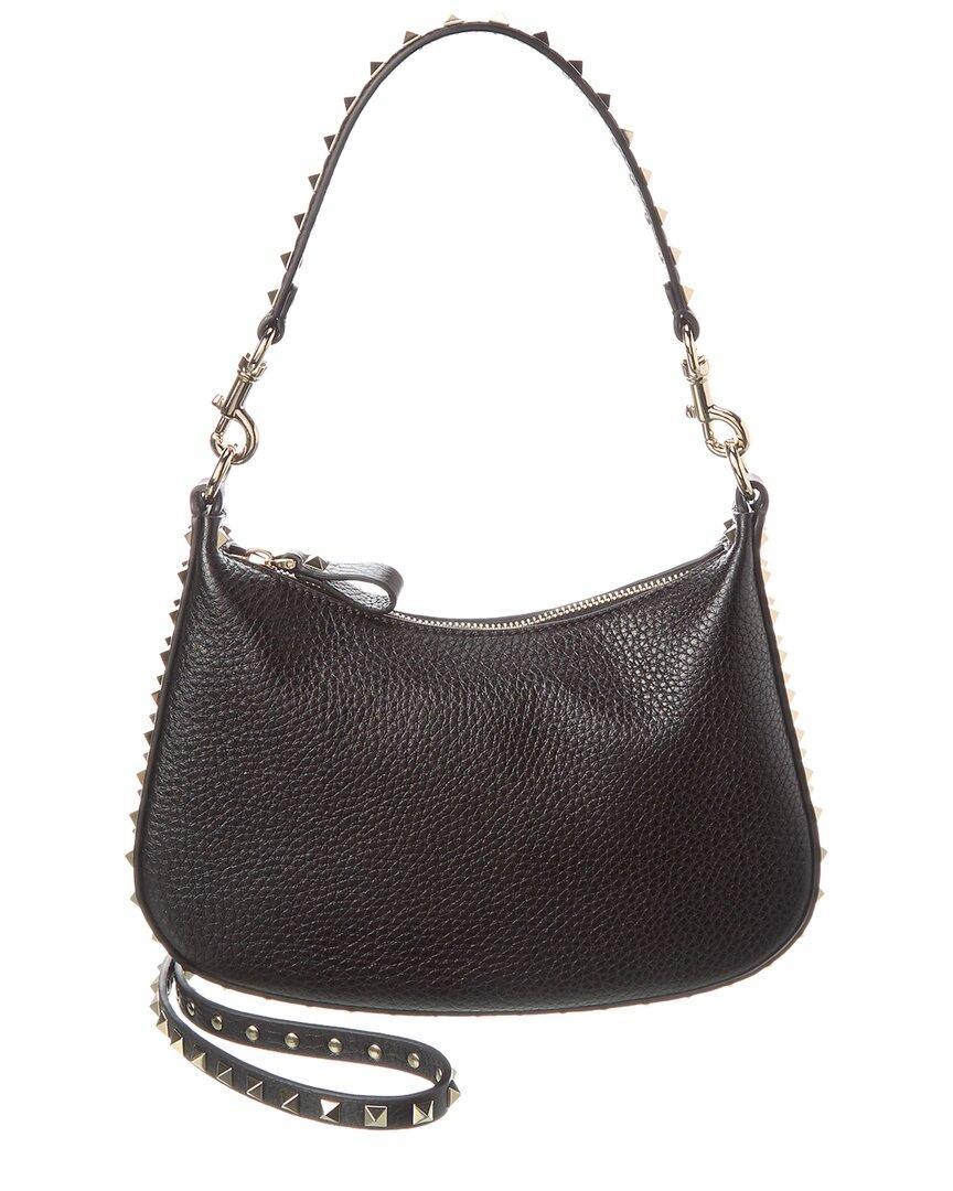 VALENTINO GARAVANI Valentino Rockstud Small Grainy Leather Hobo Bag In Black Product Image
