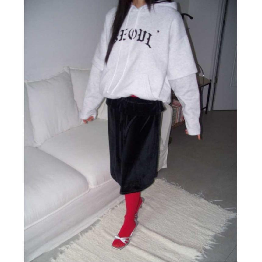 Lettering Mock Two-Piece Oversized Hoodie Product Image