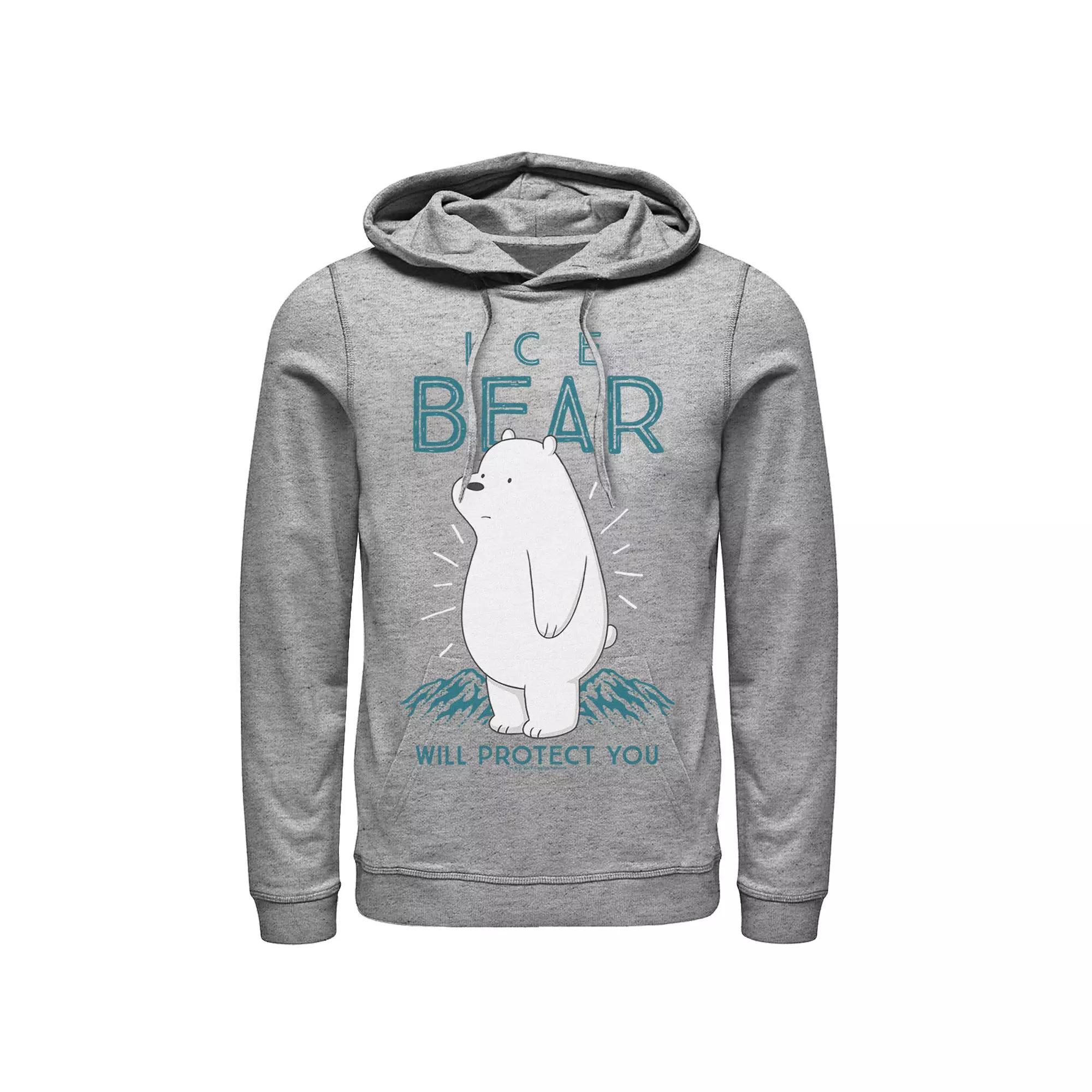 Men's CN We Bare Bears Ice Bear Will Protect You Hoodie, Size: Medium, Athletic Grey Product Image