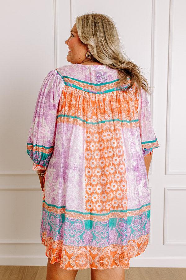 Boho Babe Color Block Floral Mini Dress in Violet Curves Product Image