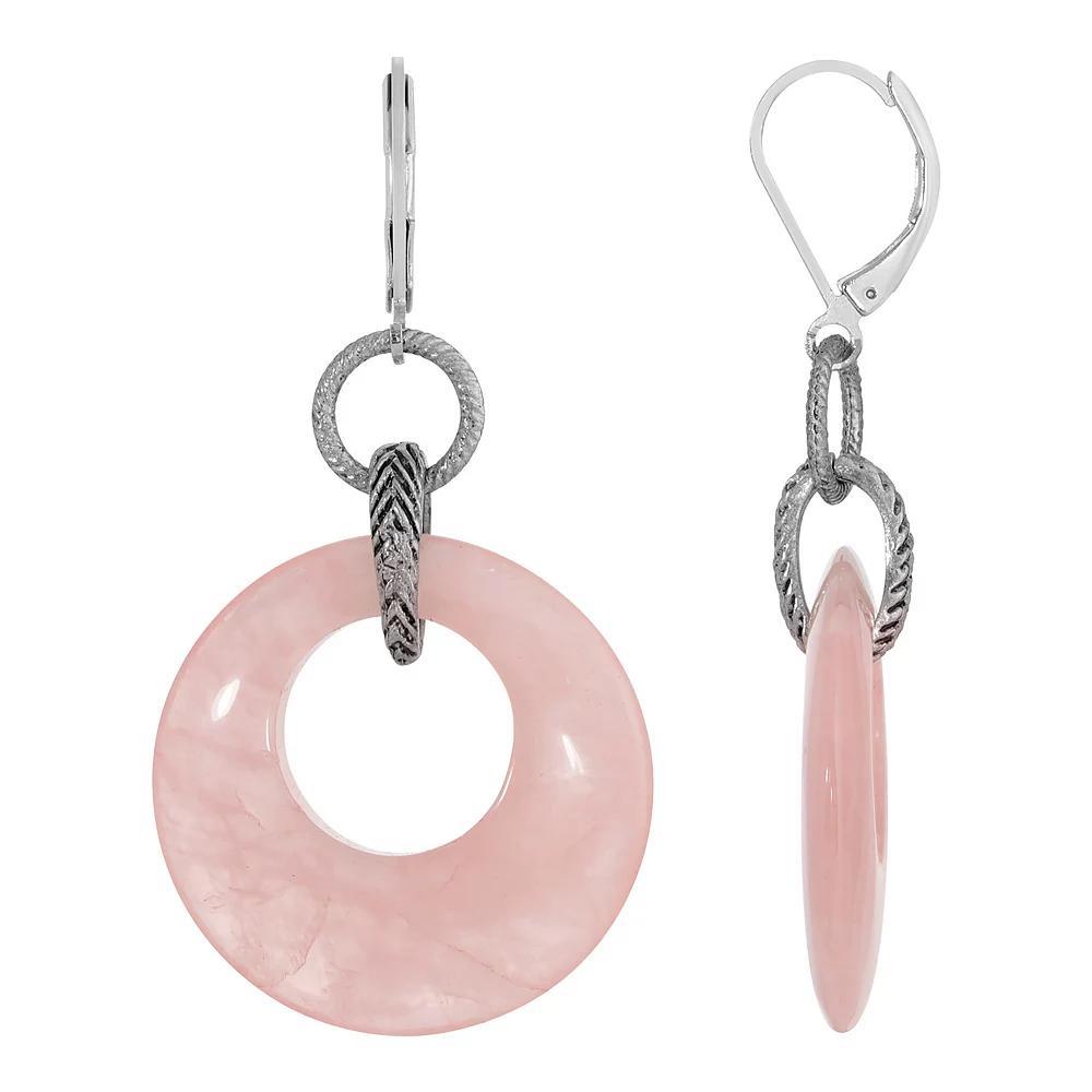 1928 Silver Tone Rose Quartz Double Drop Earrings, Womens, White Product Image