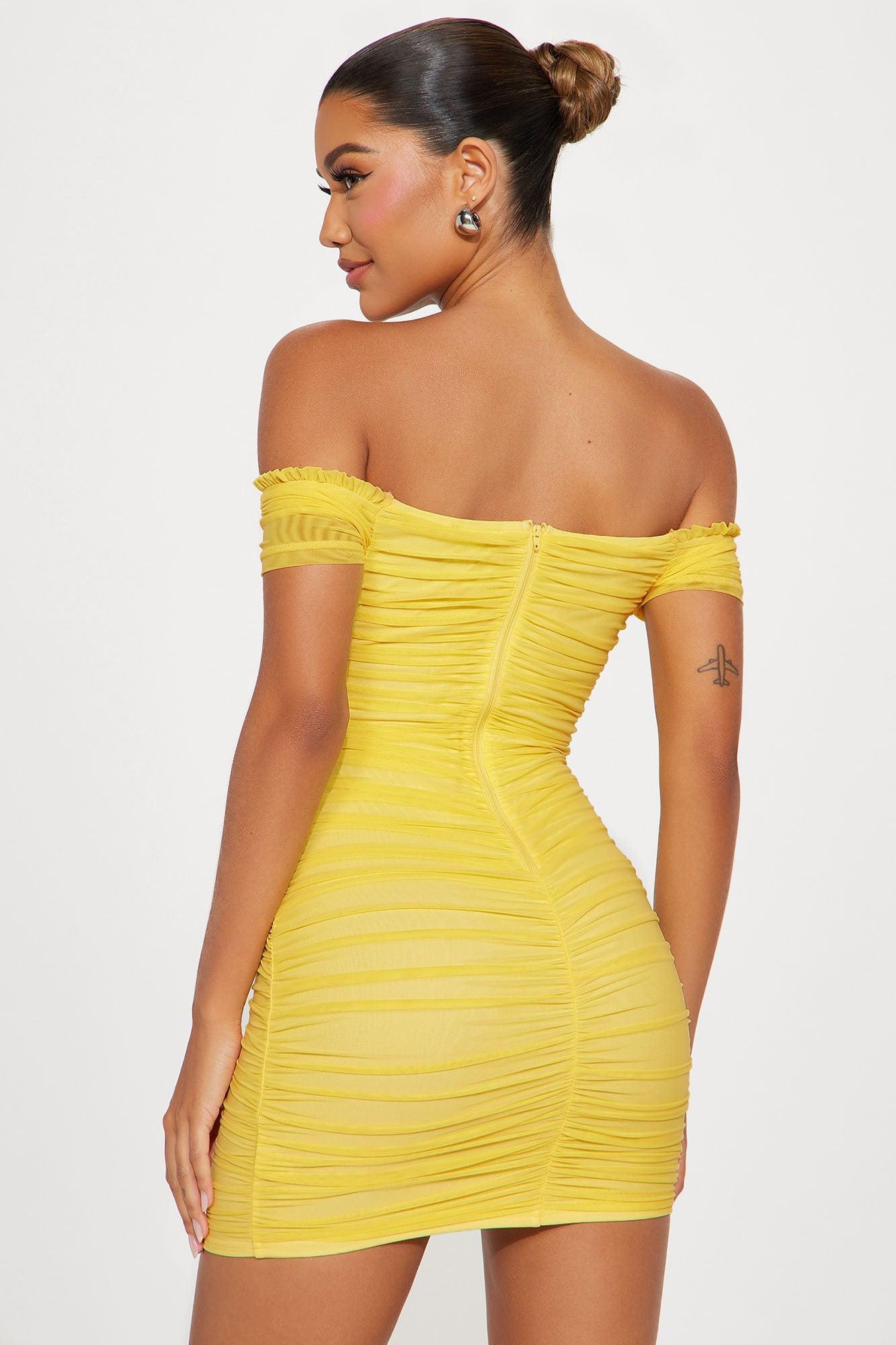 Belle Mesh Mini Dress - Yellow Product Image
