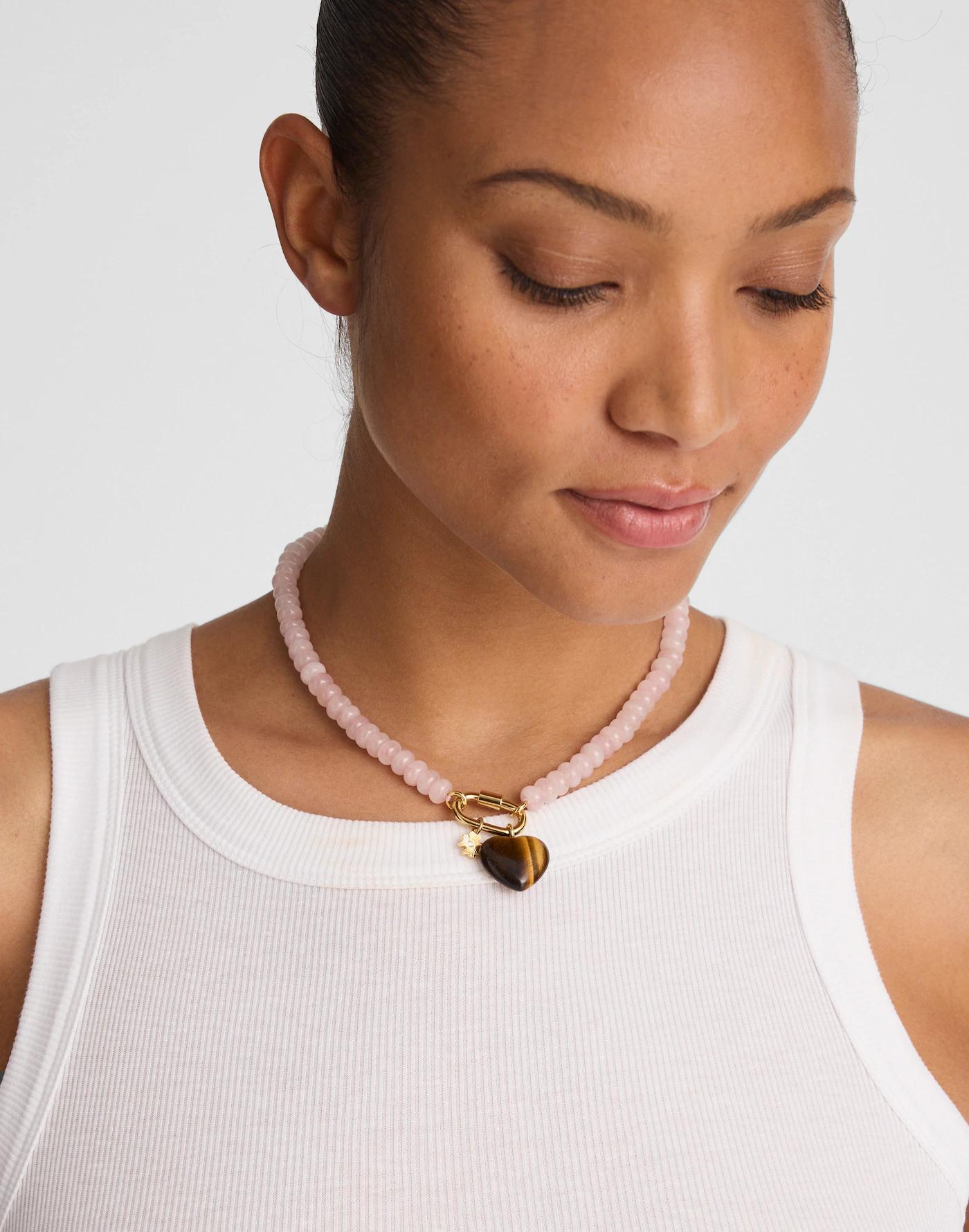 Semiprecious Beaded Heart Charm Necklace Product Image
