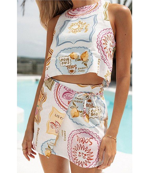 Petal & Pup Siena Printed Linen Blend Coordinating Mini Wrap Skirt Product Image