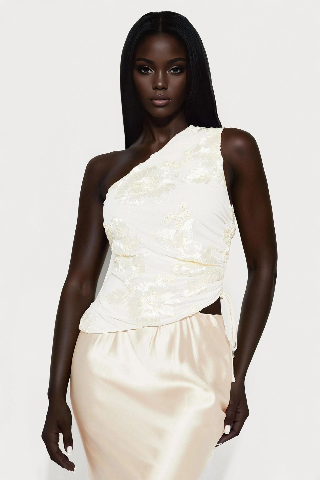Floral Glow One Shoulder Asymmetrical Top - Ivory Product Image