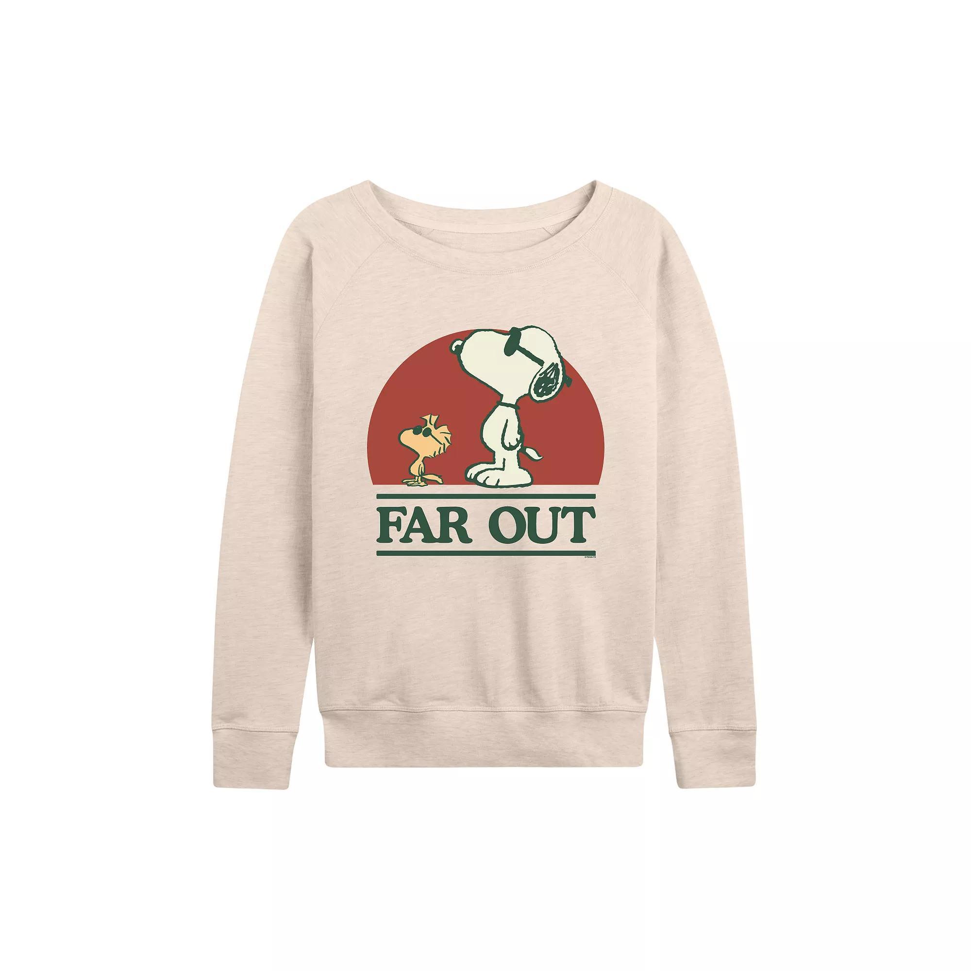 Womens Peanuts Snoopy and Woodstock Far Out French Terry Long Sleeve Tee, Girls Product Image