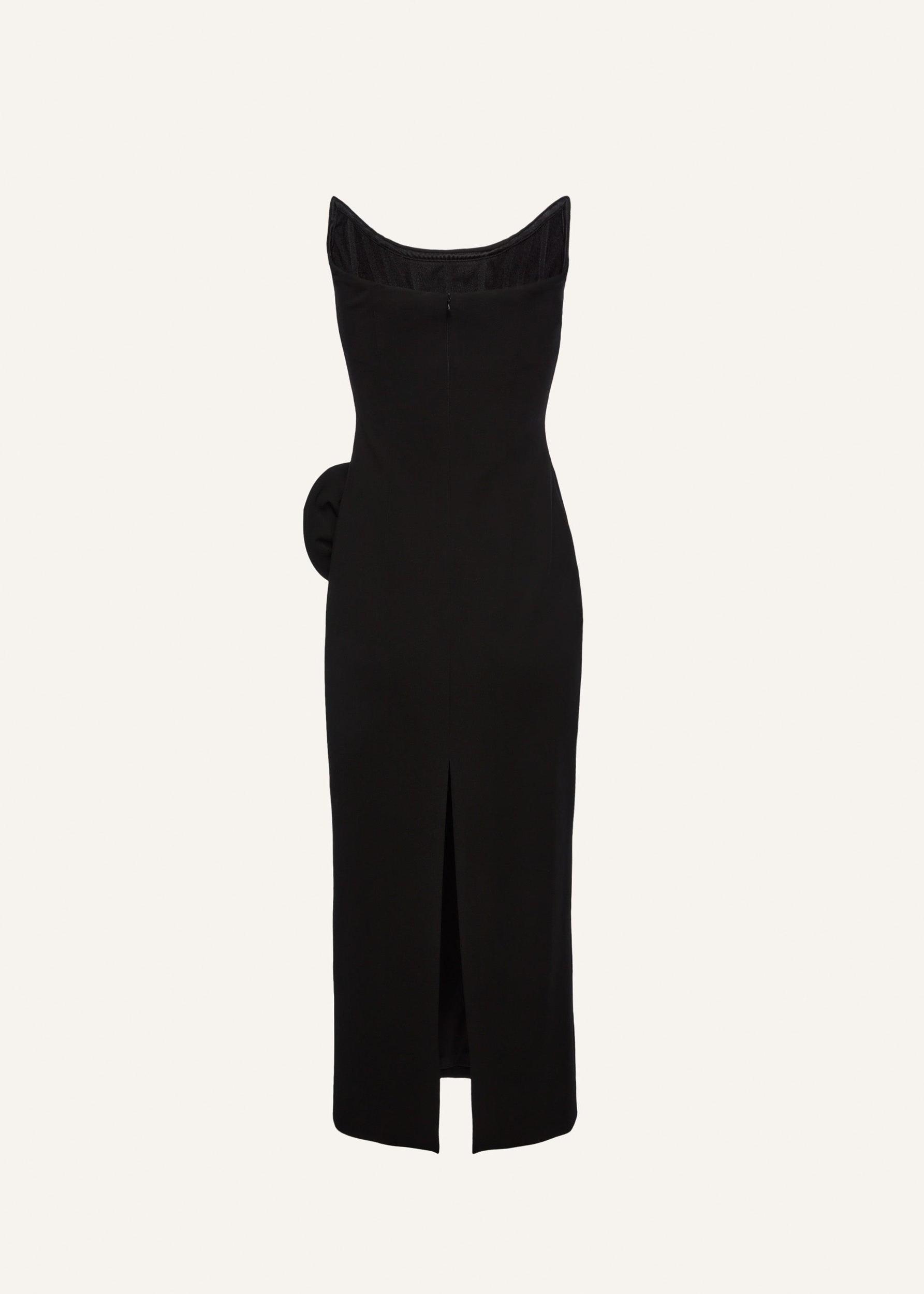 Floral appliqué bustier midi dress in black Product Image