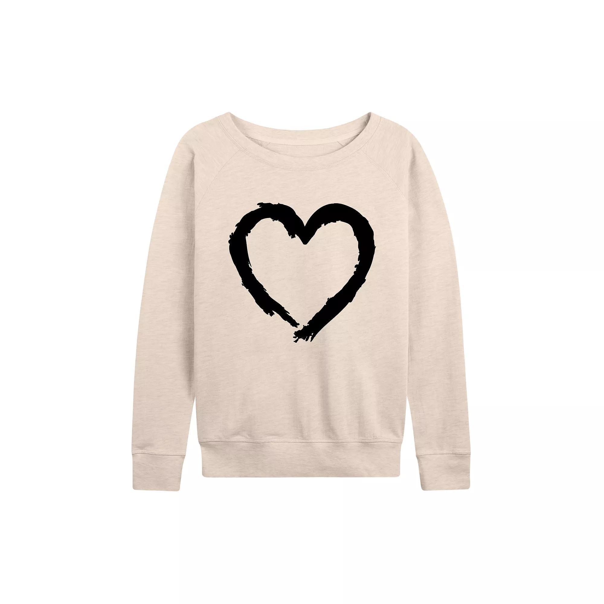 Women's Paintbrush Stroke Heart French Terry Long Sleeve Tee, Size: Large, Beige Product Image